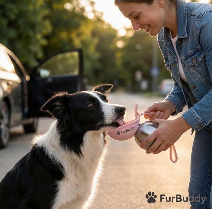 FurBuddy™ 2-in-1 Dog Water Bottle & Built-In Bowl